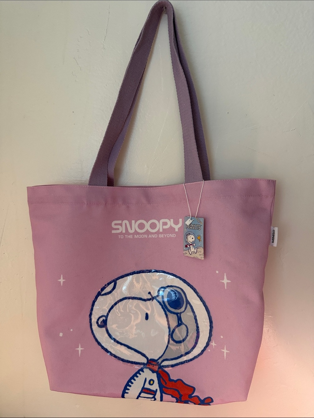 Miniso Snoopy Astronaut Pink Canvas Tote Bag NWT